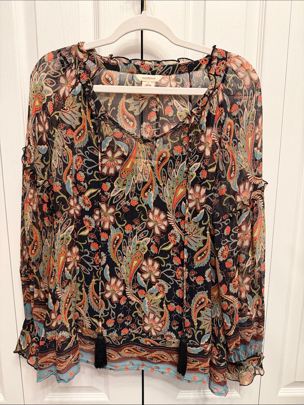 Sundance 100% Silk Paisley Floral Boho Blouse + Cami Size L